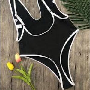 Express Large Thong Bodysuit White Piping Stretch